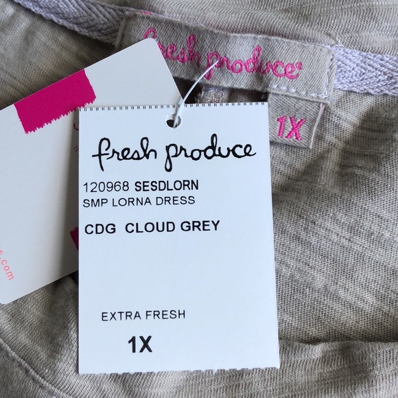 NWT Fresh Produce Lorna Short Sleeve Shirt Dress Cloud Grey Beige 1X Pockets - Picture 14 of 16